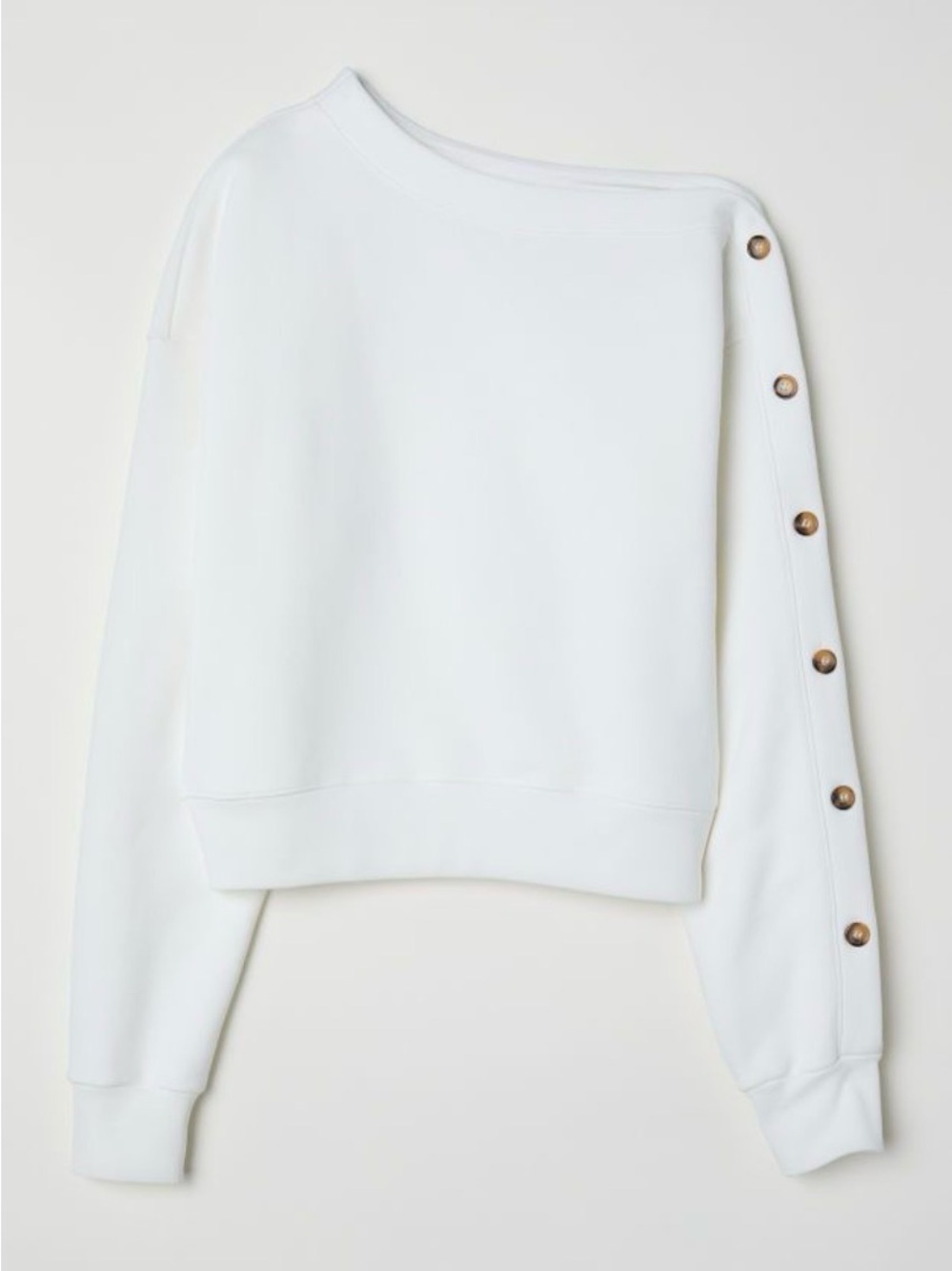 STYLEWE White One-Shoulder Snap-Trim Sweatshirt